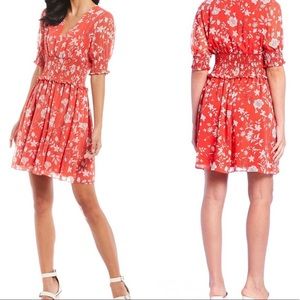 Gianni Bini dress Callie smocked red ivory size 12 NEW WITH TAGS NWT